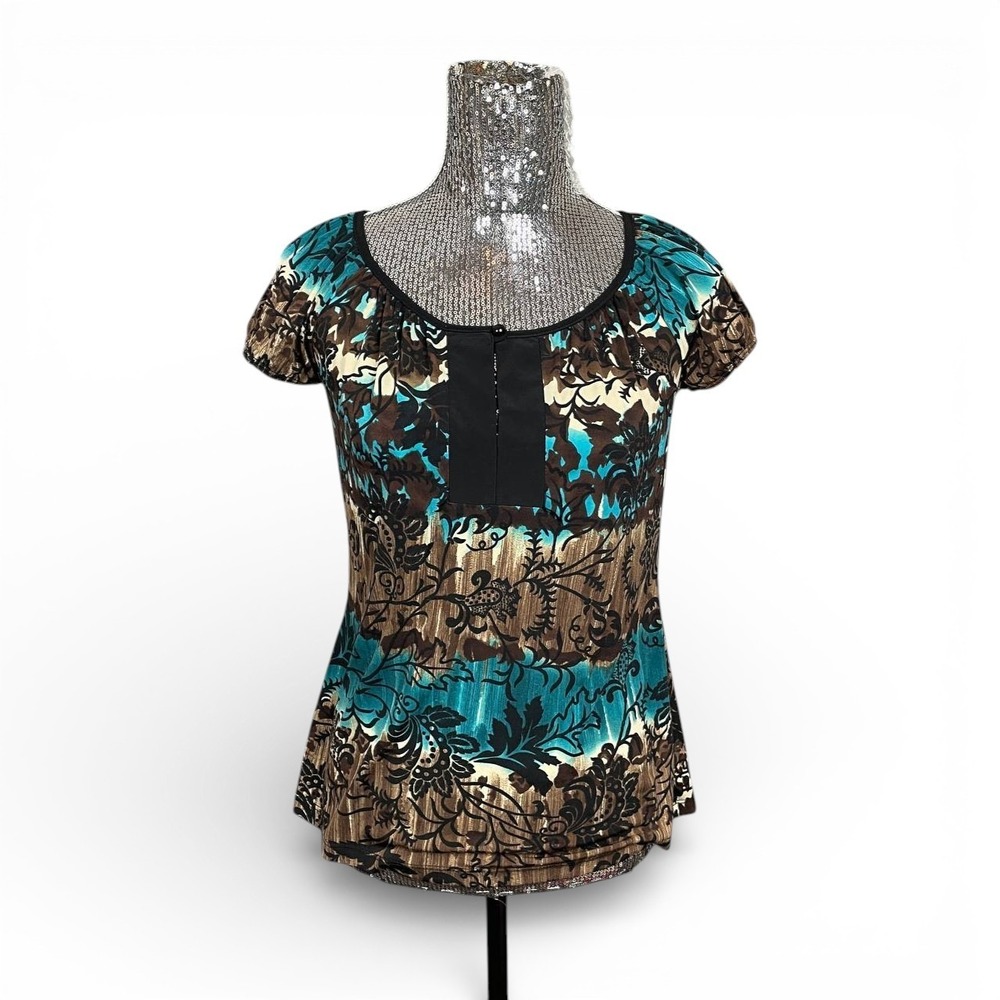 Vintage Y2K Indie Empire Scoop Neck Cap Sleeve Stretch Top Small Boho Earthy